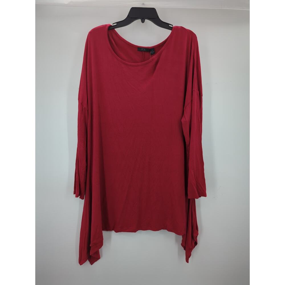 RDI Women's NWT Size 3X Red Hanky Hem Tunic Top Sharkbite Soft Knit